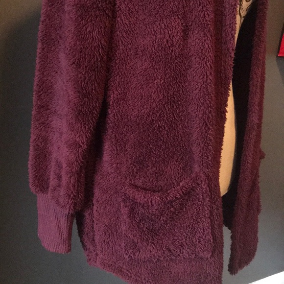 Furry Hooded Burgundy Cardigan - Picture 2 of 4